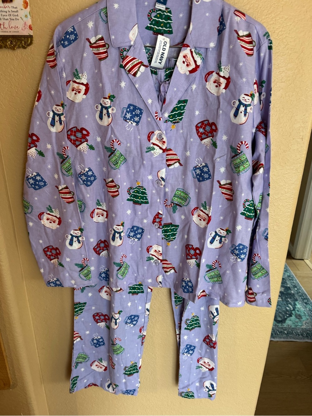 Old Navy NWT Women’s Lavender Holiday Pajama Set - Snowman & Santa Print-XL
